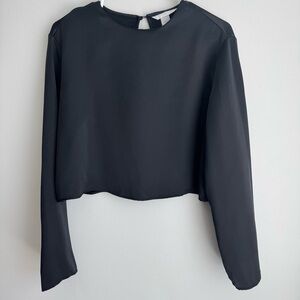 H&M Black Satin Long Sleeve Cropped Blouse Size Medium